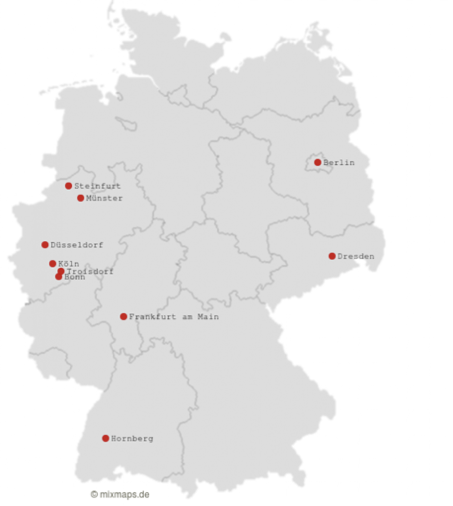 Karte der Standorte der Bildungsangebote der VIW Mitglieder